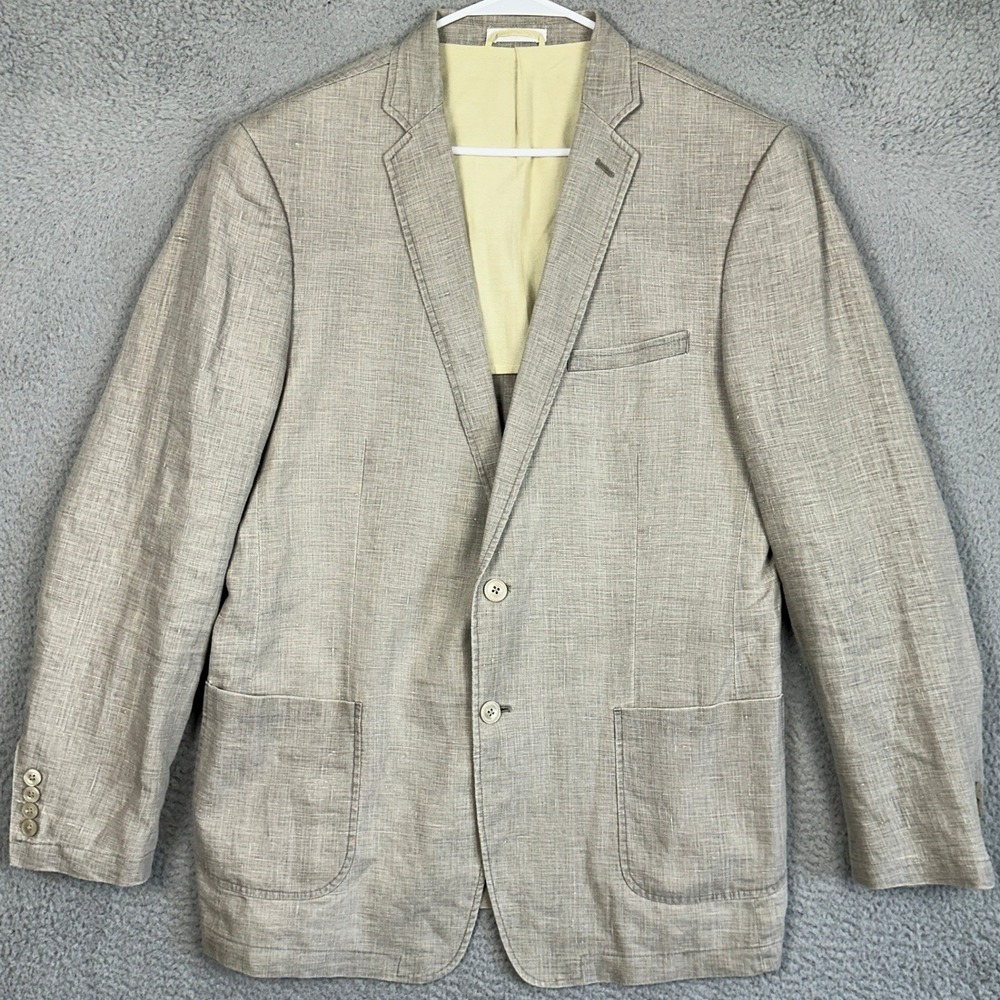 Calvin‎ Klein Sport Coat Men 44L Linen Beige Two-Button EUC